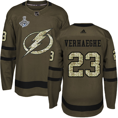 Adidas Tampa Bay Lightning #23 Carter Verhaeghe Green Salute to Service Youth 2020 Stanley Cup Champions Stitched NHL Jersey